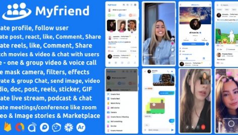 پروژه Myfriend | سورس کد اپلیکیشن مشابه تیک تاک،تلگرام و زوم در اندروید